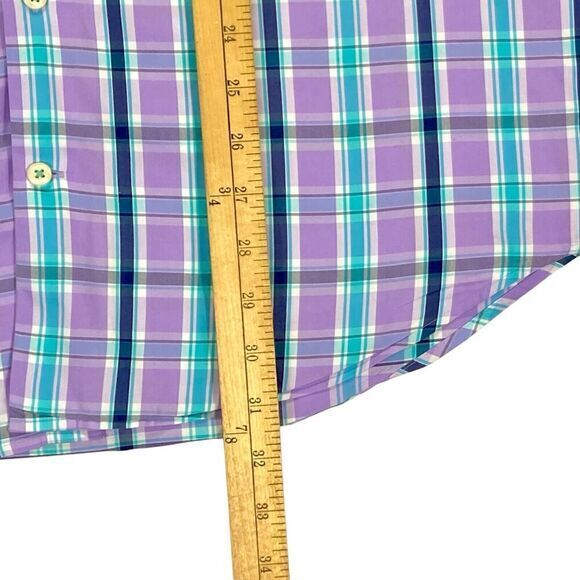 Peter Millar Button Front Shirt Mens M Blue Purple Plaid Casual Preppy Business - Picture 12 of 15